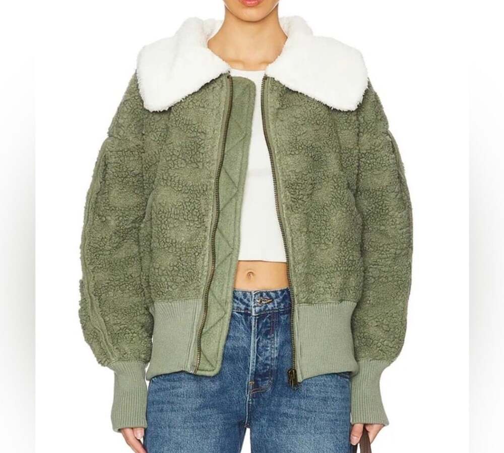 Free People Cozy Up Faux Fur Cardigan in Crystal Kelp Combo